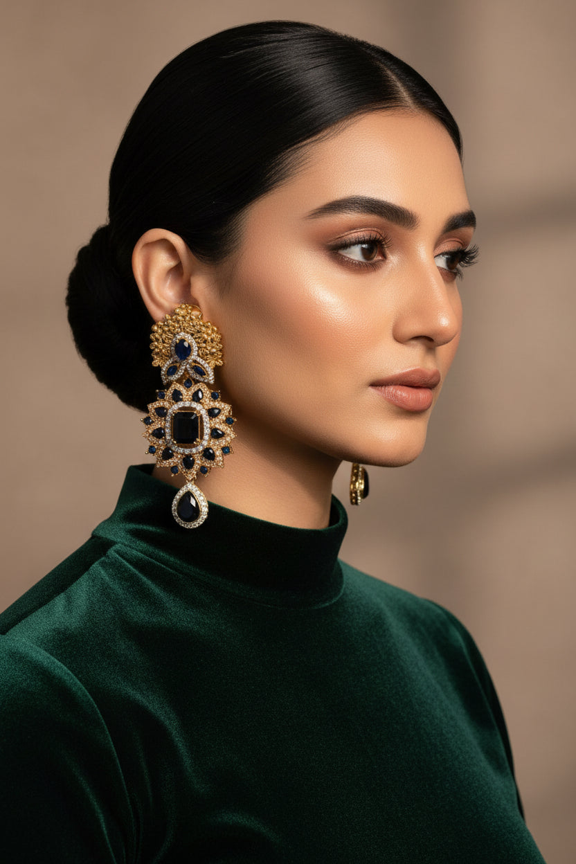 Ethnic Desire 24K gold plated earrings with traditional filigree detailing and zircon accents