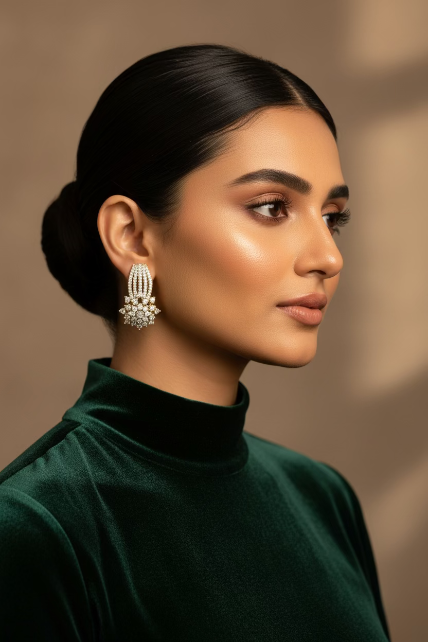 Aveline 24K gold plated stud earrings with hand-finished detailing around a central zircon stone