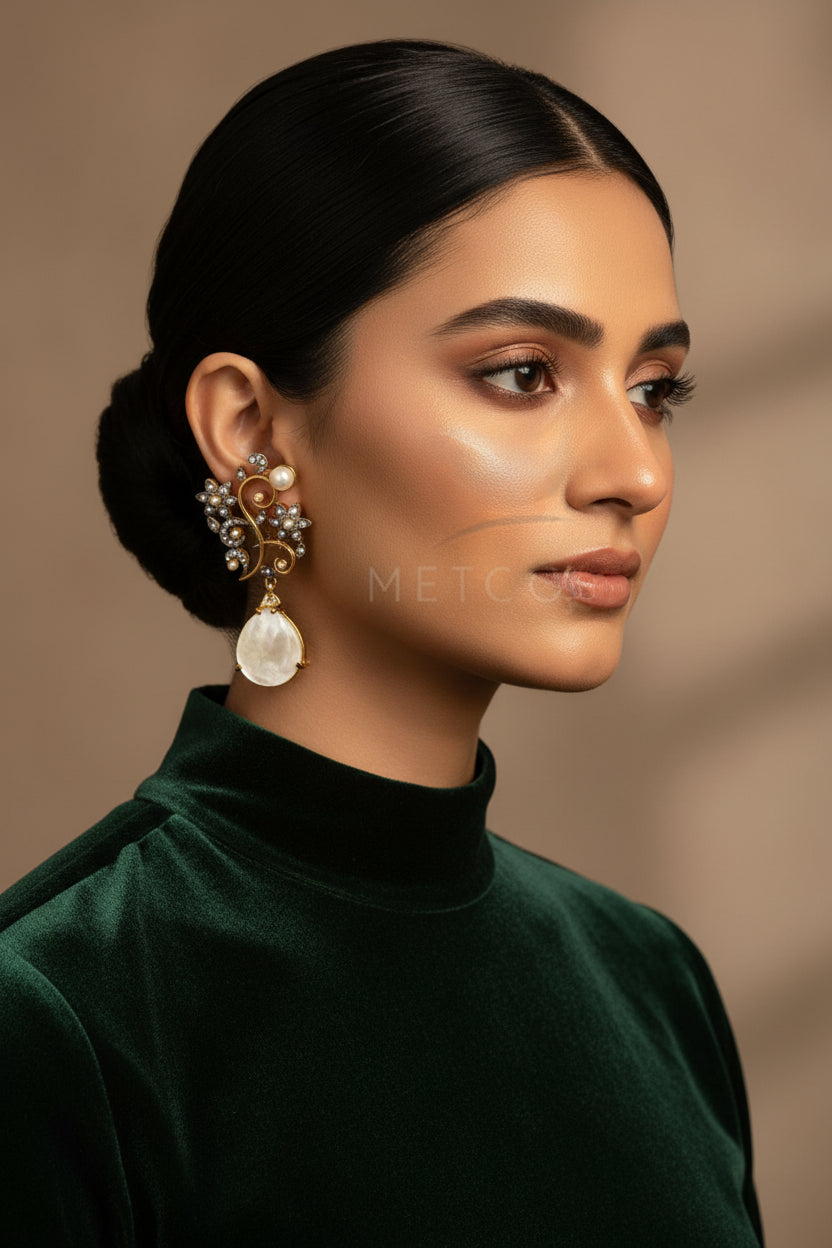 Floral Seep 24K gold plated stud earrings with clustered zircon petals
