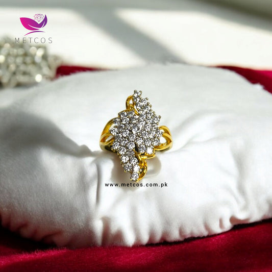 Side profile of the Diamond Supreme gold plated ring showing the band and stone setting