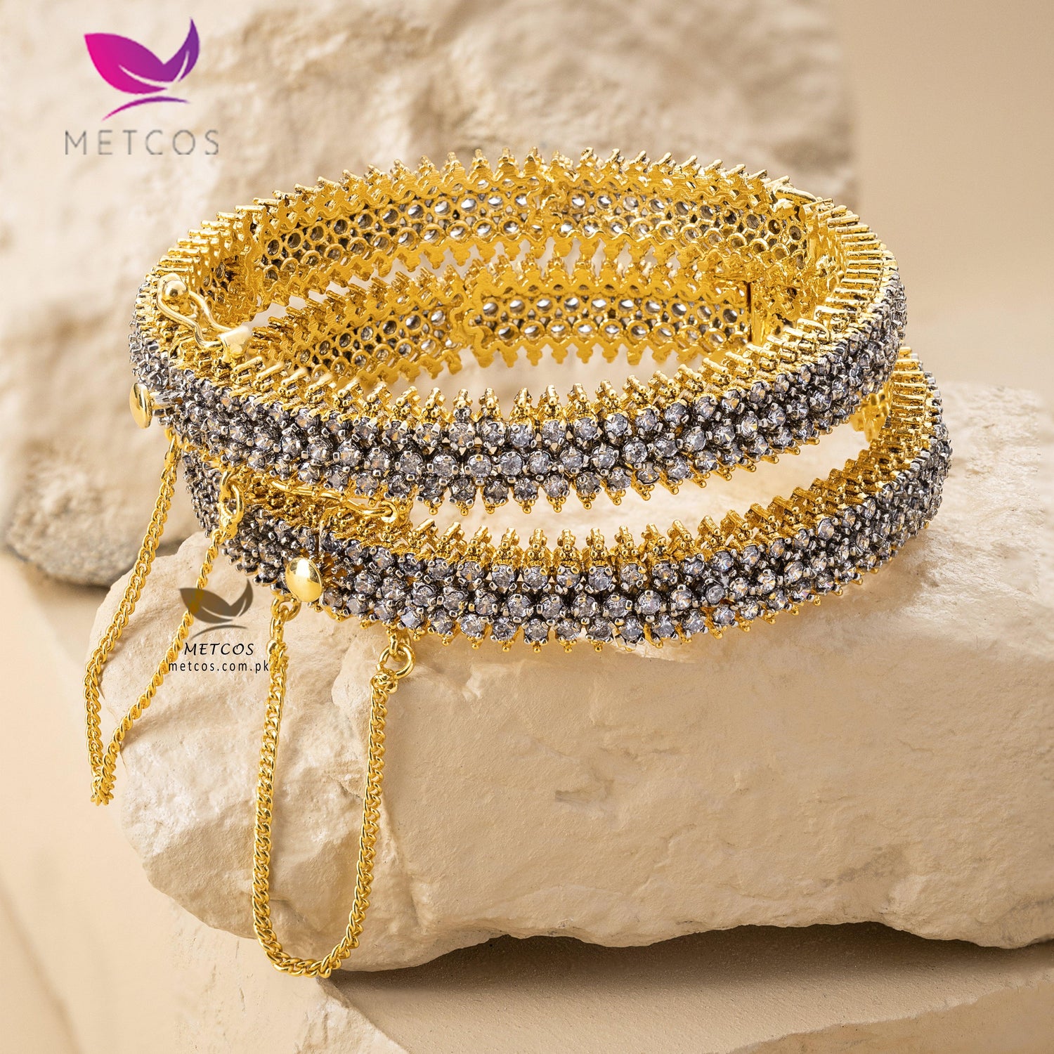 Designer gold plated bangles with diamond cut – Metcos Jewelry