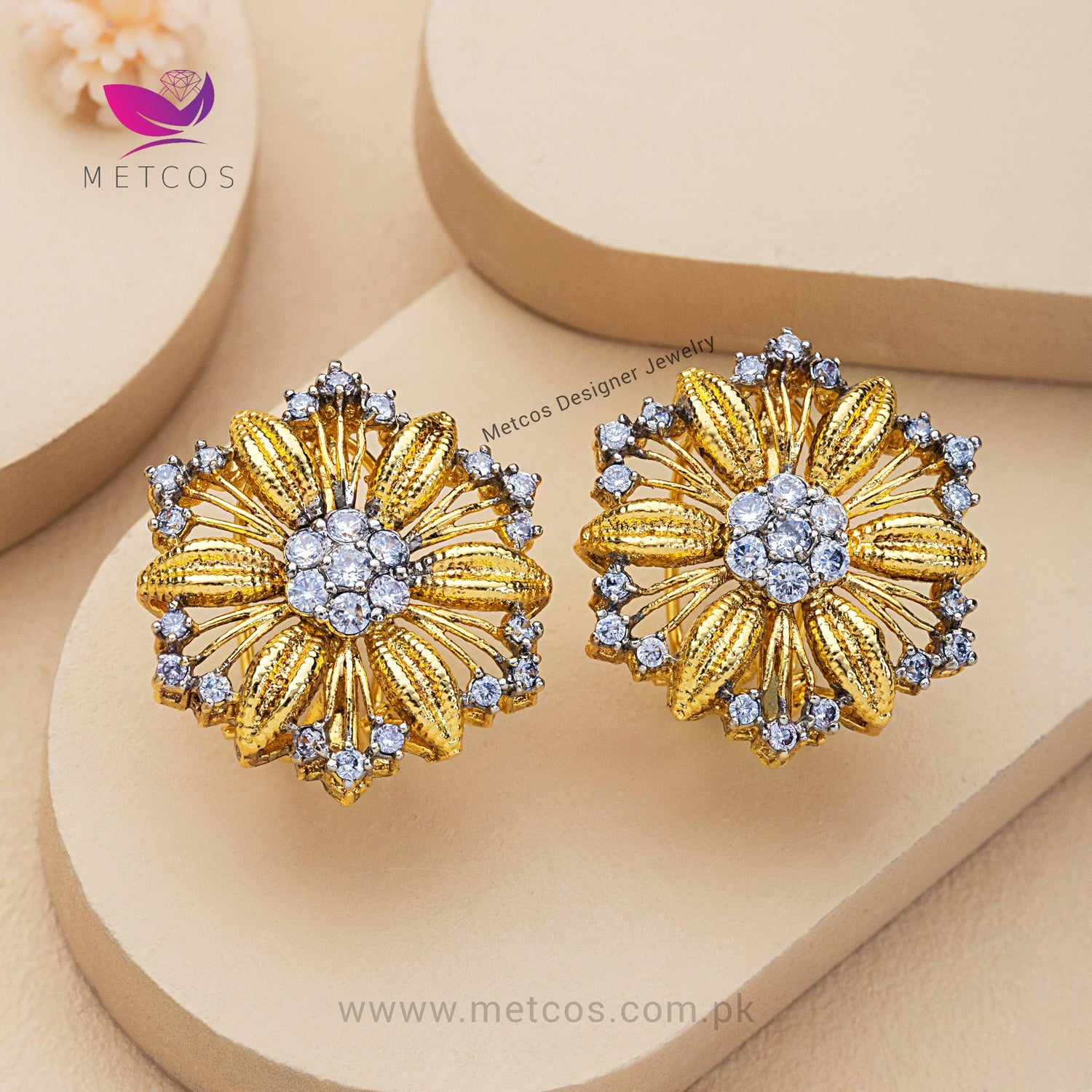 Gold plated artificial diamond stud earrings – Metcos Jewelry