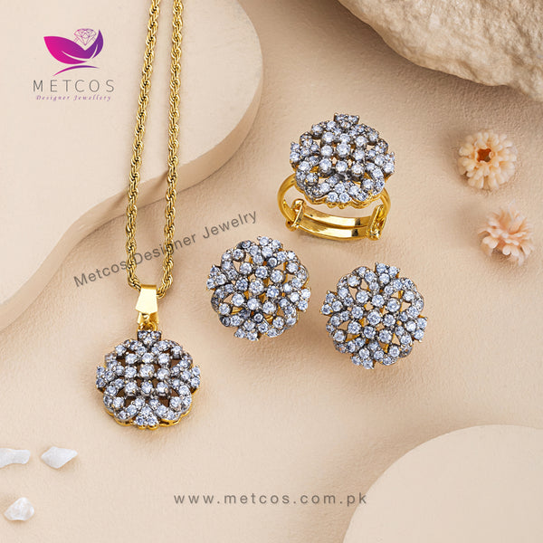 Crescent Zirconian Locket Set | 24K Gold Plated, Real American Zircons