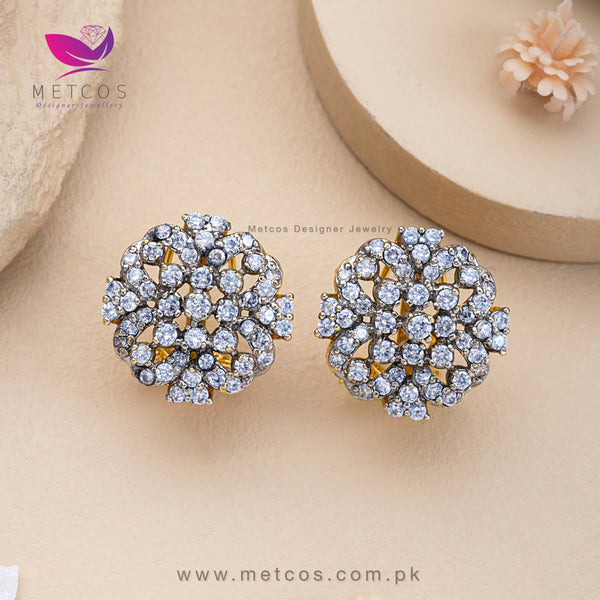 Crescent Zirconian Studs | 24K Gold Plated, Real American Zircons