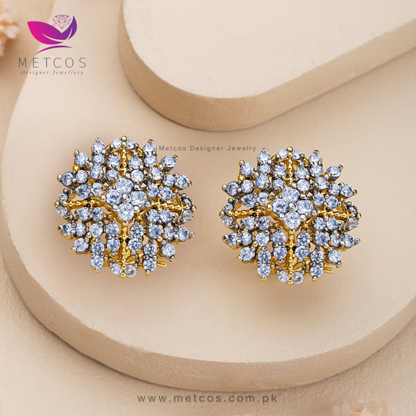 Moonlit Bloom Diamond Studs | 24K Gold Plated, Real American Zircons