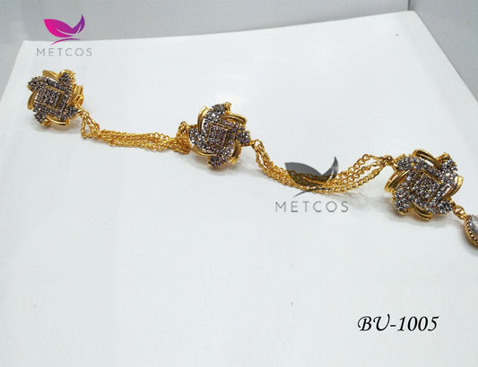 Diamond Zirconish 24K gold plated button pati set with zircon centres, for a kurta placket