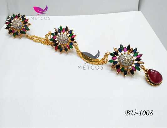 Star Zircon 24K gold plated button pati set with star-patterned faces and American zircon centres