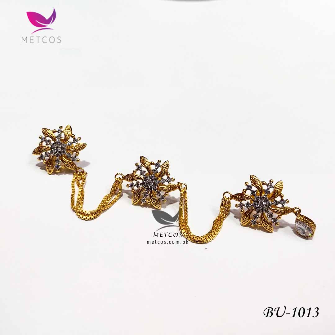 Fantasy One 24K gold plated button pati set with layered zircon detailing