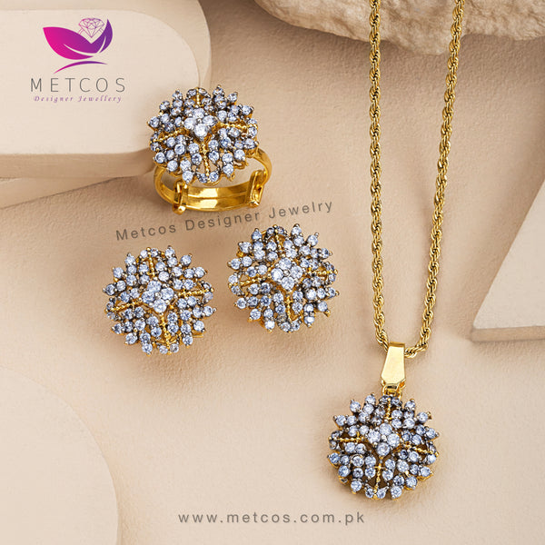 Moonlit Bloom Diamond Set | 24K Gold Plated, Real American Zircons
