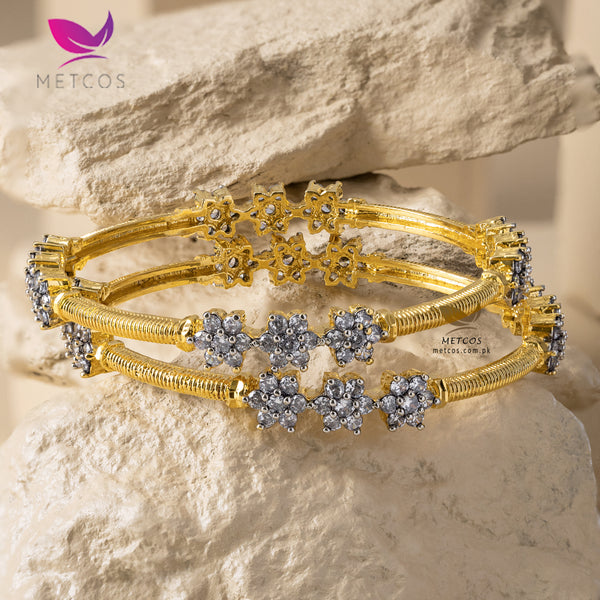 Tri Star Bangle | 24K Gold Plated, Casted with Real American Zircons | Free Delivery