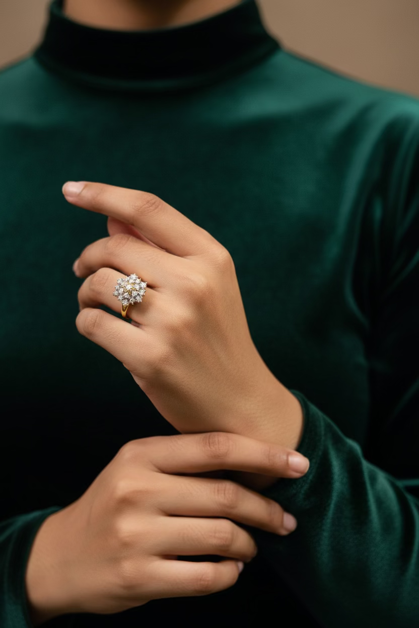 Aurelia 24K gold plated zirconia ring with a slim band and a raised central stone