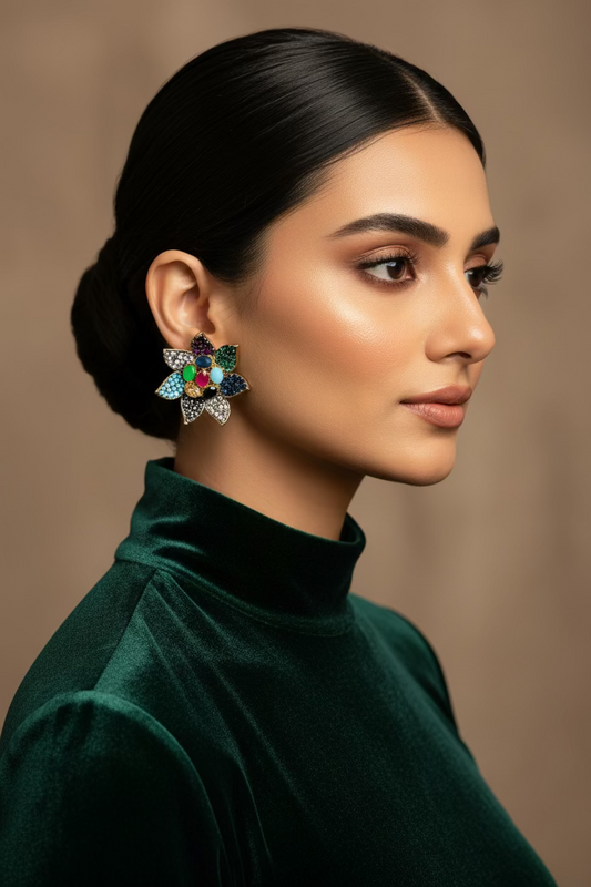 Nayara 24K gold plated diamond cut stud earrings set with brilliant American zircon