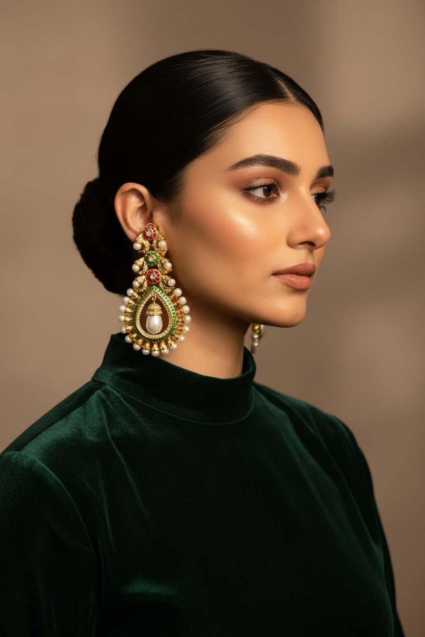 Calista 24K gold plated statement earrings densely set with clear American zircon stones