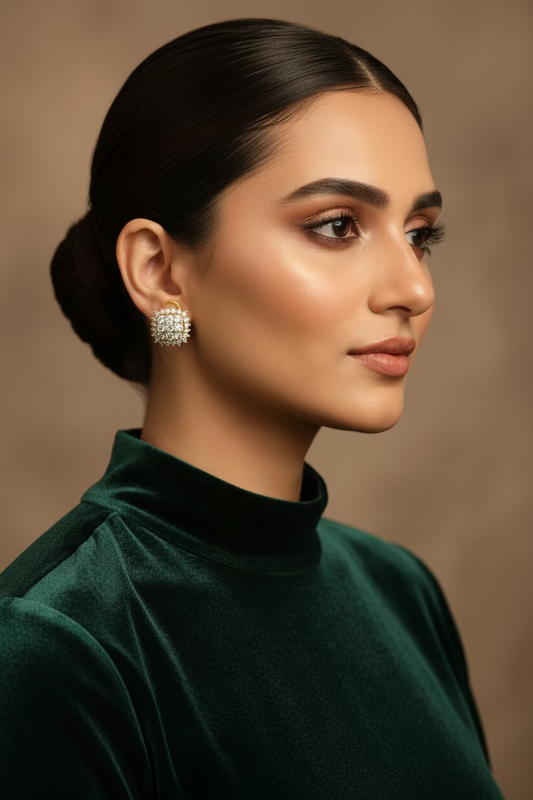 Vanya 24K gold plated stud earrings with a cluster of clear American zircon stones