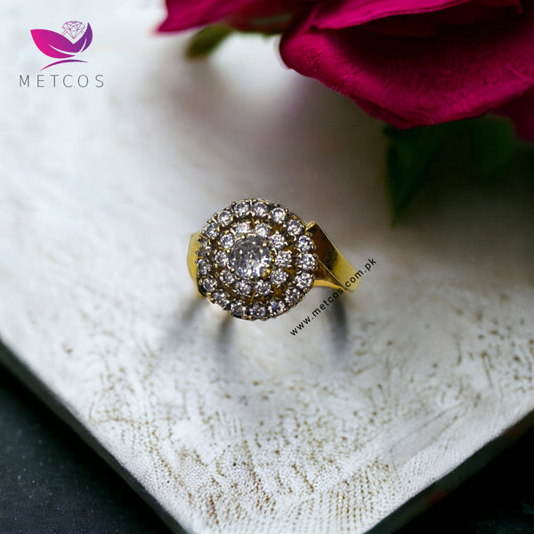 Diamond Cut Ring | 24K Gold Plated, Casted with Real American Zircons.