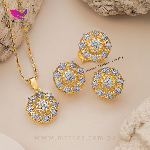 Diamond Dazzle Locket Set | 24k Gold Plated, Casted with Real American Zircons