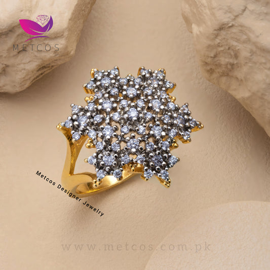 Diamond Spark 24K gold plated ring with a bright diamond-cut American zircon centre