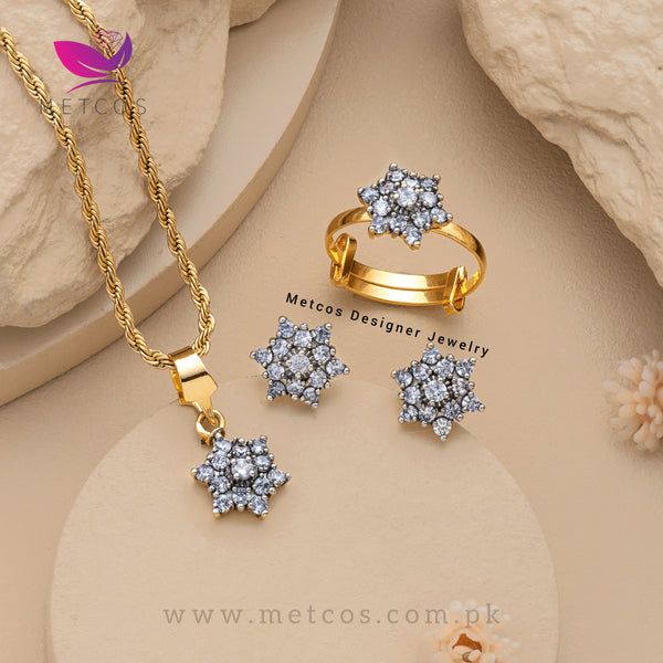 Star Zircon Pendant Set | 24K Gold Plated Star Diamond Cut Jurao Pendant Set with Real American Zircons.