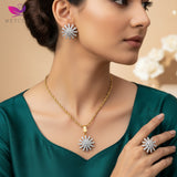 Sea-Star Zirconia Pendant Set | 24 Gold Plated, Casted with Real American Zircons