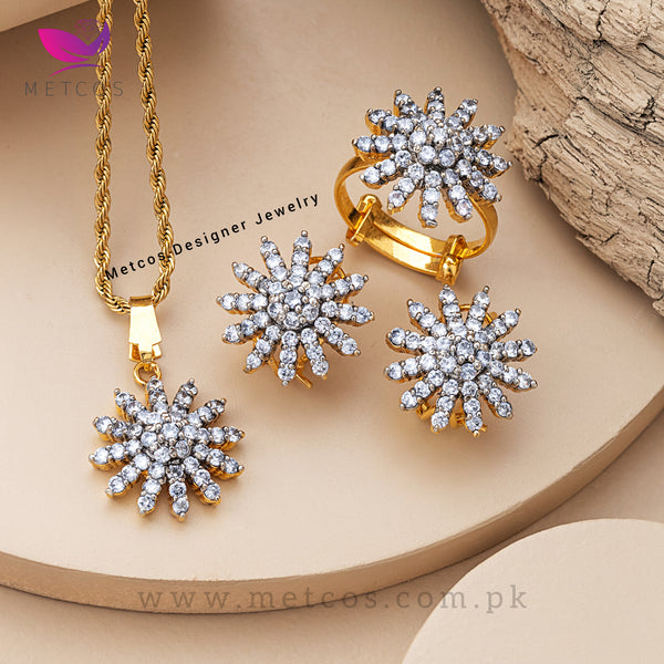 Sea-Star Zirconia Pendant Set | 24 Gold Plated, Casted with Real American Zircons