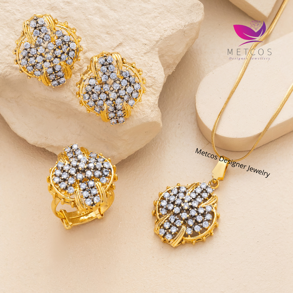 Buckler Diamond Cut Set | 24k Gold Plated, Real American Zircons.