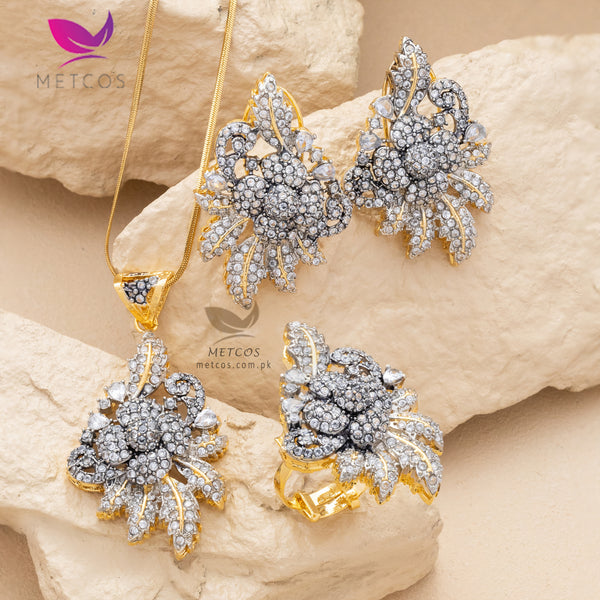 3D Flower Zirconia Locket Set | 24k Gold Plated, Real American Zircons