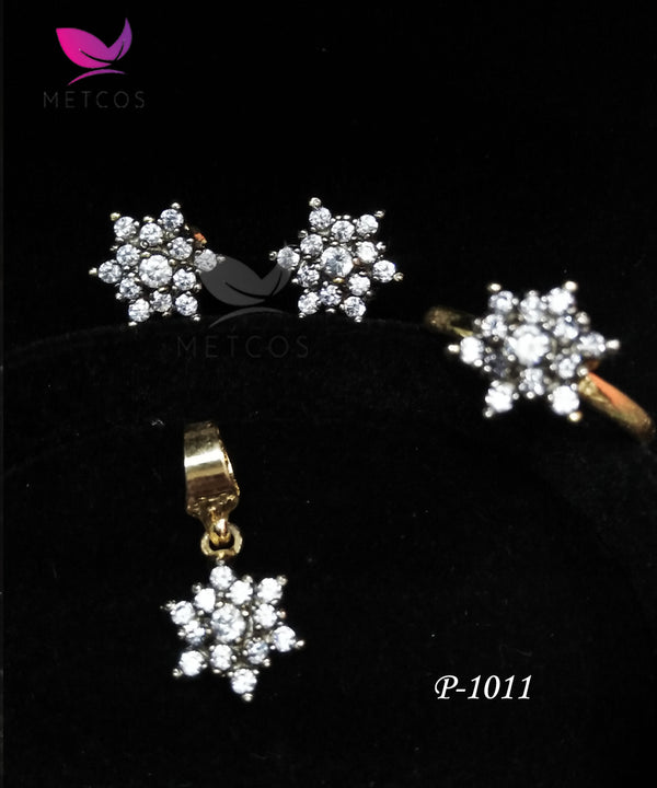 Star Zircon Pendant Set | 24K Gold Plated Star Diamond Cut Jurao Pendant Set with Real American Zircons.