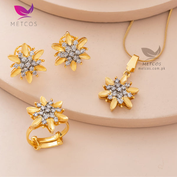 Diamond Pro Pendant Set | 24K Gold Plated | Casted with American Zircons | Adjustable Ring