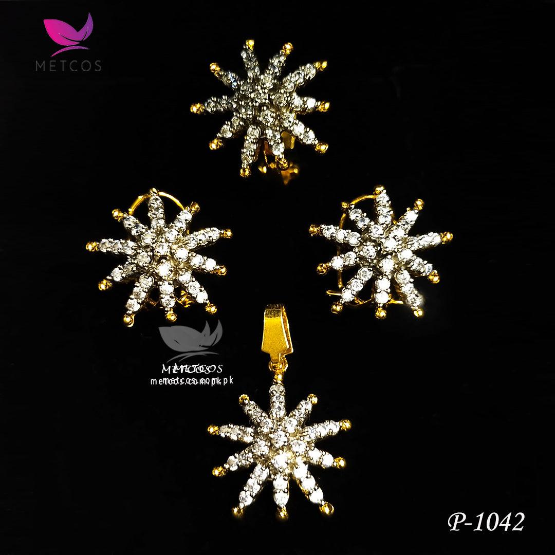 A set of 24K gold plated star cut reborn pendants with American zircons, featuring an adjustable ring.