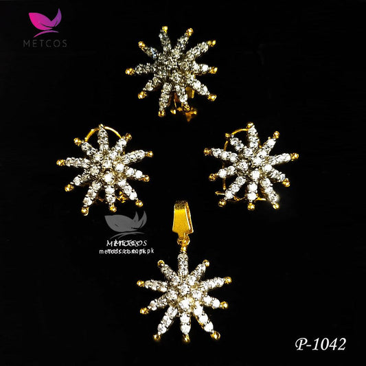A set of 24K gold plated star cut reborn pendants with American zircons, featuring an adjustable ring.