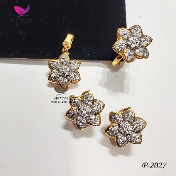 Elegant Floral Pendant Set | 24 Gold Plated, Real American Zircons