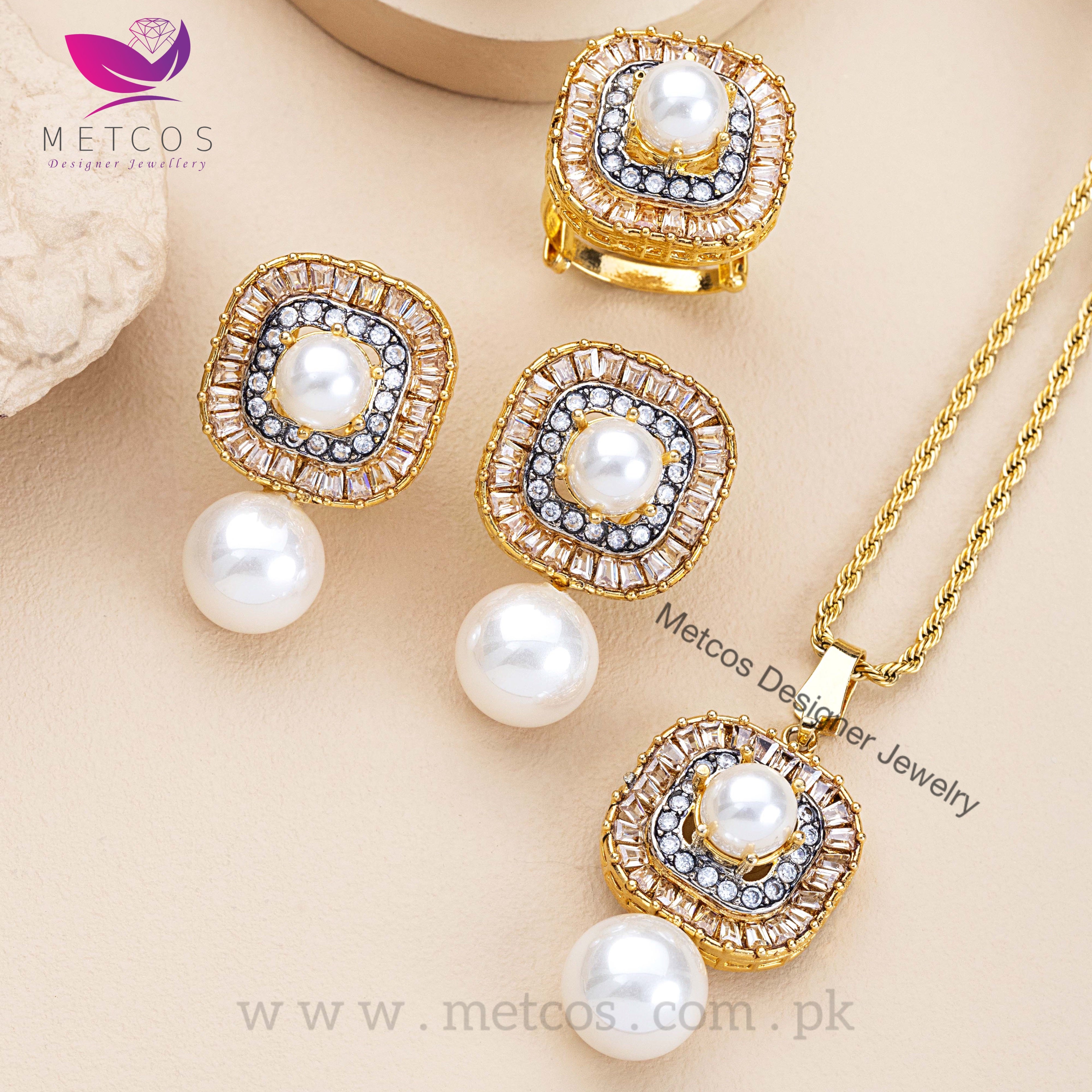 Pearl Filigree Gold Plated Locket Set – Metcos Designer Jewelry