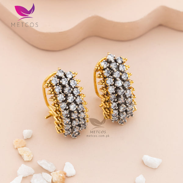 Sheild Zirconia Studs | 24k Gold Plated, Casted with Real American Zircons | Free Delivery