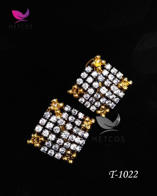 Square Desire 24K gold plated stud earrings, each set with a single American zircon