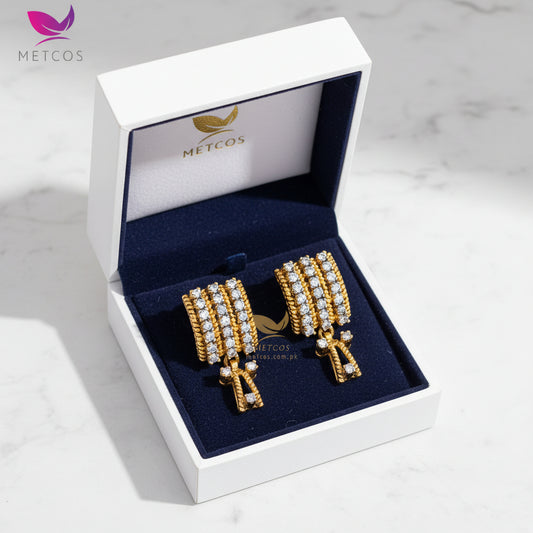 Ultra Premium Shield Zirconia Drop | 24k Gold Plated, Casted with Real American Zircons. | Free Delivery