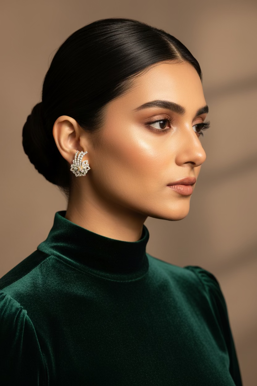 Nerissa 24K gold plated stud earrings with a delicate floral zircon setting