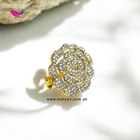 Elysian Sparkle 24K gold plated ring with American zircon set across the band