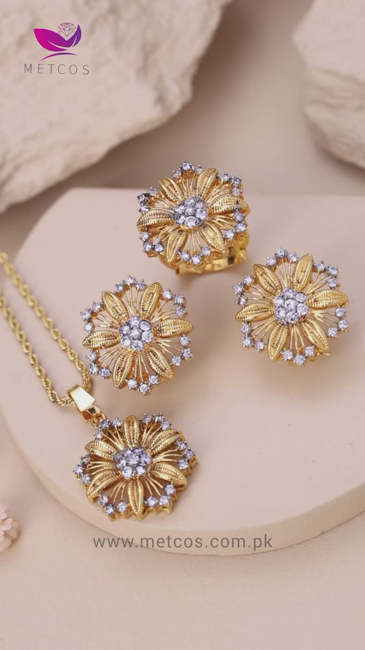 Tiffany Grace Diamond Set | 24k Gold Plated, Real American Zircons
