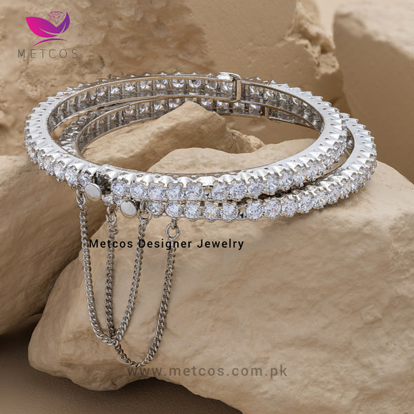 Silver Zirconia Bangles | 24K Gold Plated | 2 Bangles(1Pair)